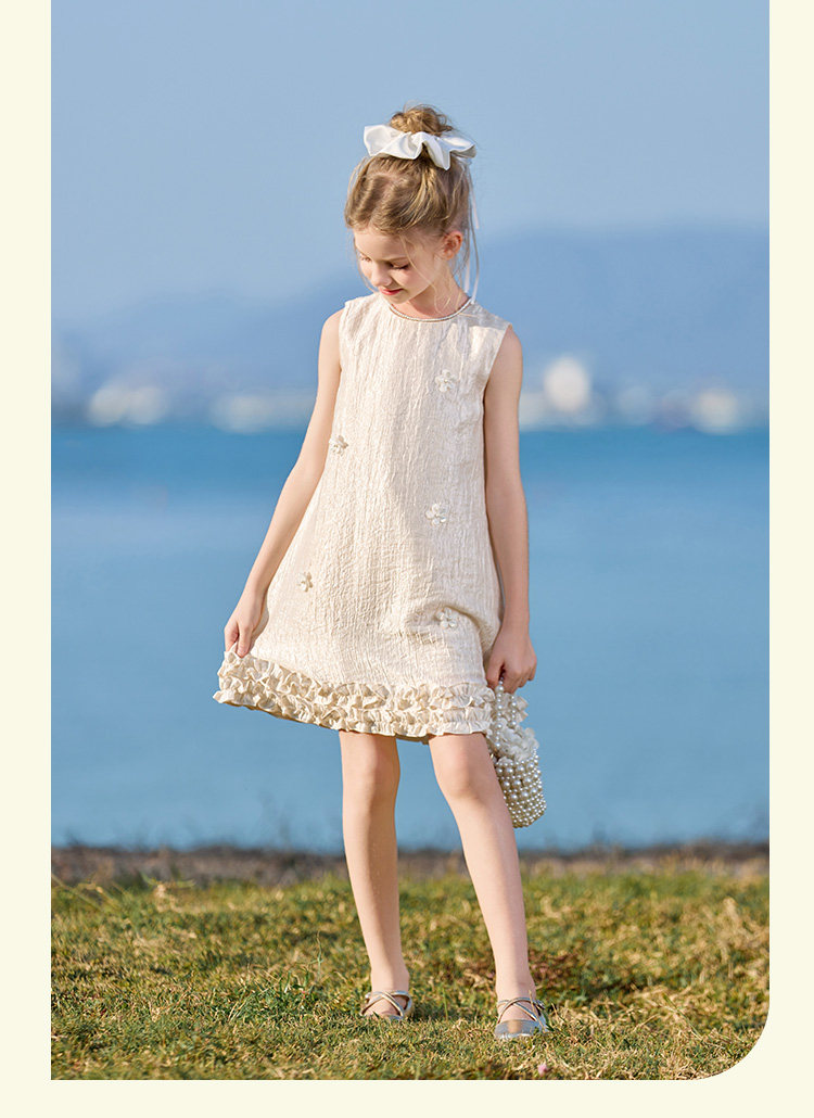 CHANZUIGOU Girls' Tencel Satin Dress 2026 Summer New Ruffled Hem High-End Formal Dress 21